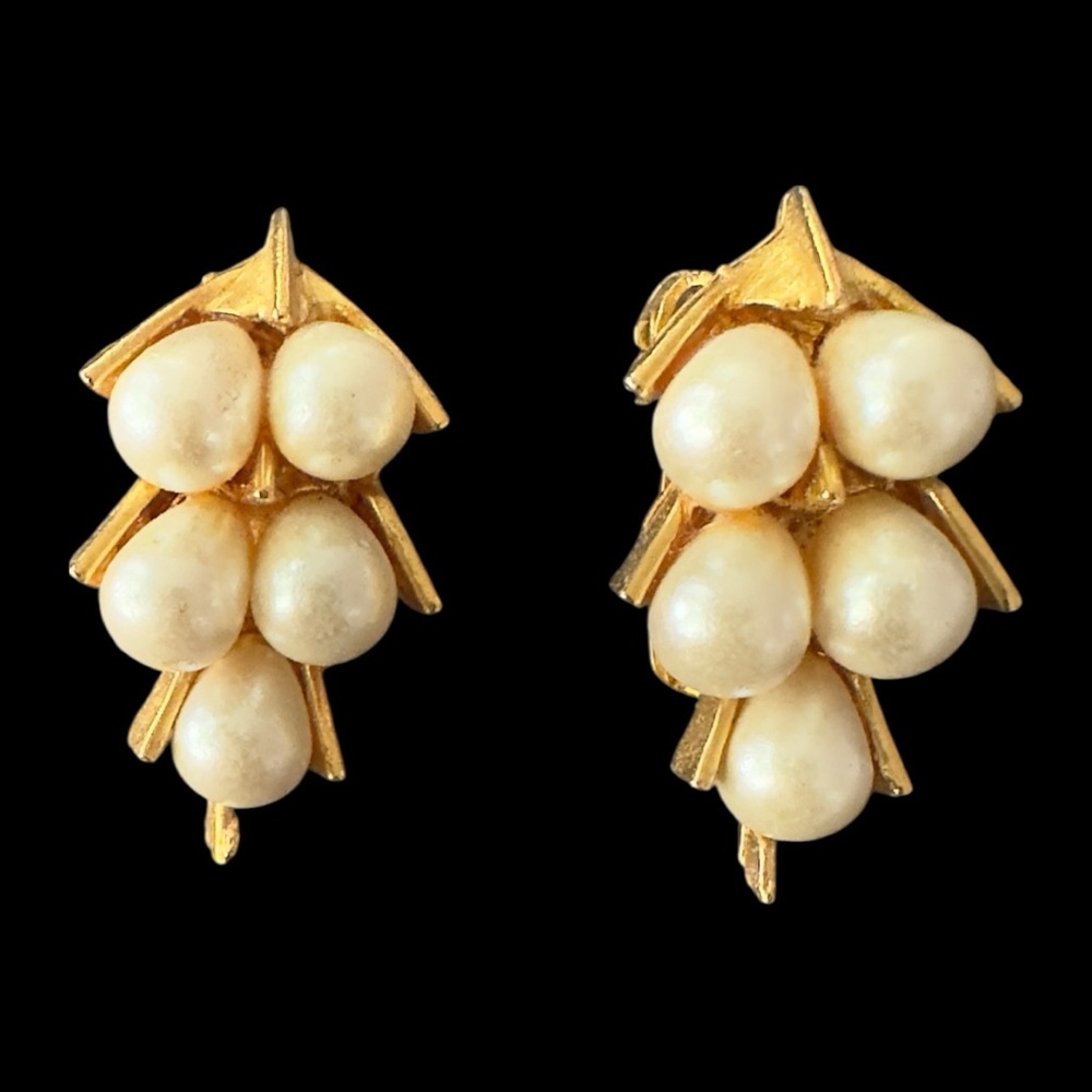 Vintage Gold and pearl Cluster Earrings